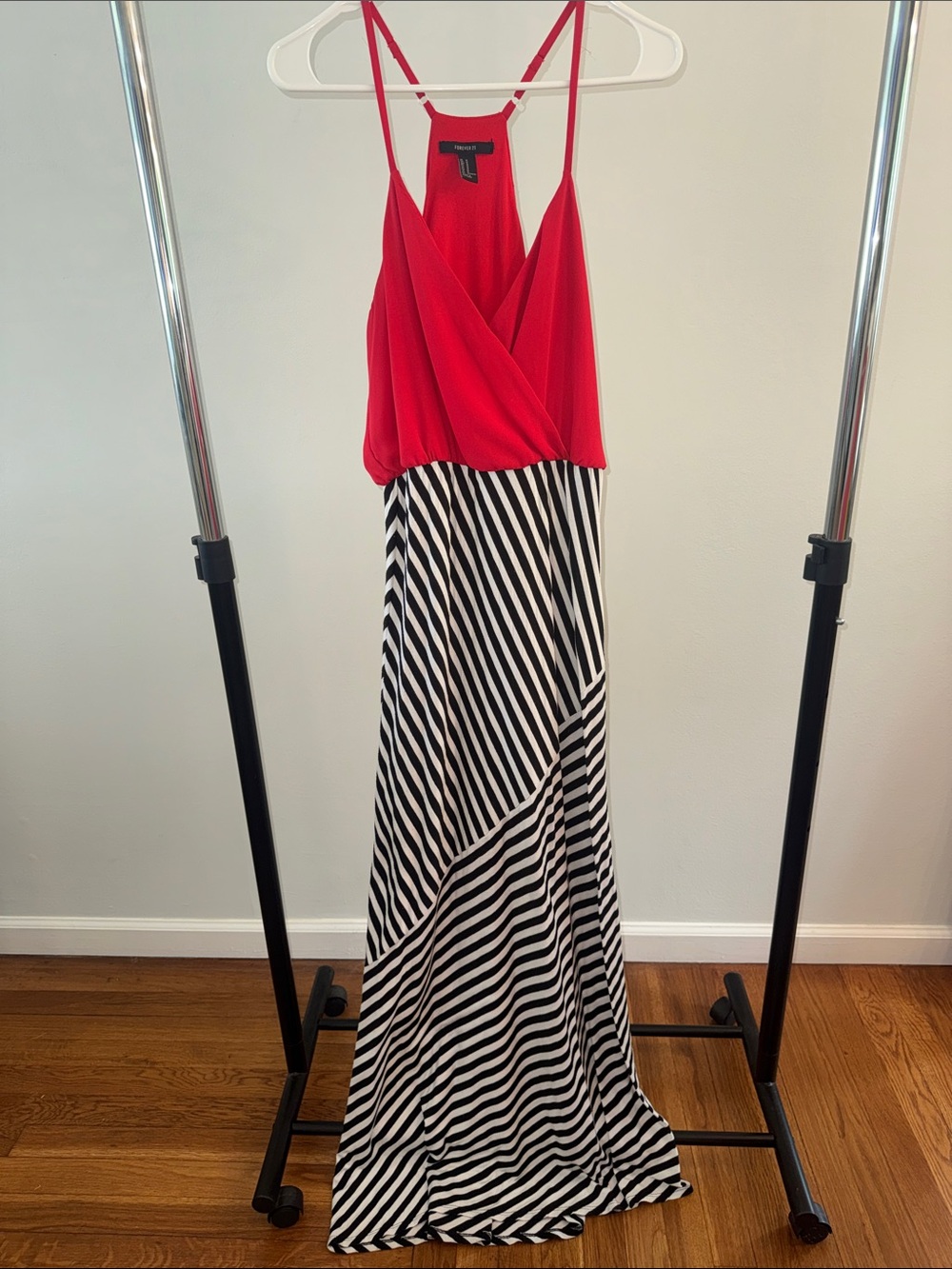Forever 21 Red Sleeveless Maxi with Black & White Striped Skirt
